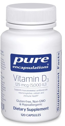 Pure Encapsulations Vitamin D3 125 mcg (5,000 IU) - Supplement to Support Bone, Joint, Breast, Heart, Colon, and Immune Health* - with Vitamin D - 120 Capsules