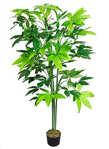 Decovego Schefflera Aralie Strahlenaralie Arboricola Kunstpflanze Kunstbaum Künstliche Pflanze 150 cm Innendekoration Kunst Pflanze wie echt im Topf