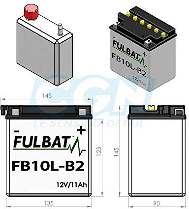 Batteria FULBAT YB10L-B2 12V 11Ah 160A Lunghezza: 135 x Larghezza: 90 x Altezza 145 (mm)