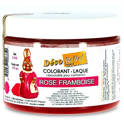 Déco Relief - Colorant Alimentaire Rose Framboise 100 g - Colorant Liposoluble en Poudre - Ingrédient Cuisine & Pâtisserie - Pour Crèmes au Beurre, Chocolat, Pâtes d’Amande, Ganaches