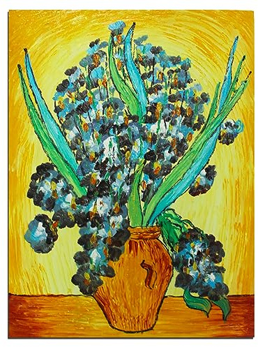 Fokenzary Hand Painted Oil Painting on Canvas Vincent Van Gogh Classical Irises Reproduction Wall Decor Framed Ready to Hang