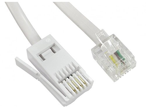 Ex-Pro 15m Modem/Telephone/Fax line cord cable lead RJ11 to BT Plug, suitable for HiSpeed Internet Modems White. [Straight 6P4C]