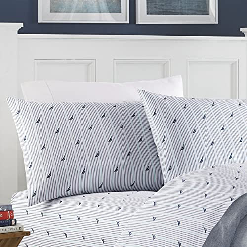 Nautica, Bettwäsche-Set für Doppelbett, Baumwoll-Perkal-Bettwäsche-Set, lässige Heimdekoration, Schlafsaal-Essentials (Audley-Streifen Blau, Twin XL)