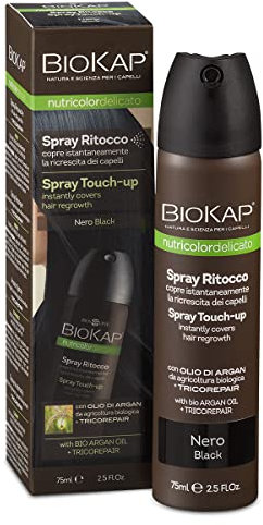 BIOKAP Nutricolor Sanftes Retusche-Spray, Haarspray schwarz, Retusche für Haarwachstum, leicht und ohne Flecken, Haarbehandlung mit natürlichem und homogenem Effekt, 75 ml