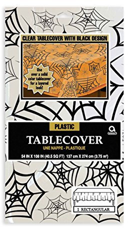 Amscan 578122 - Tischdecke Spinnennetz, aus Plastik, transparent, Größe 137 x 243 cm, Deko, Tuch, Tischläufer, Pumpkin, Spider, Spinnen, Halloween, Horror-Party, Mottoparty