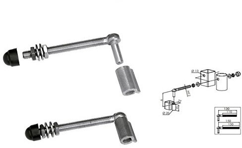 2 charnières M12 pr portillon de jardin avec 2 supports à souder L 150mm LOCINOX