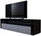 Vladon Buffet Bas Valencia, Meuble TV avec 1 Compartiment Ouvert et 2 clapets, Noir Mat/Gris Haute Brillance/Noir Haute Brillance (155 x 46 x 40 cm)