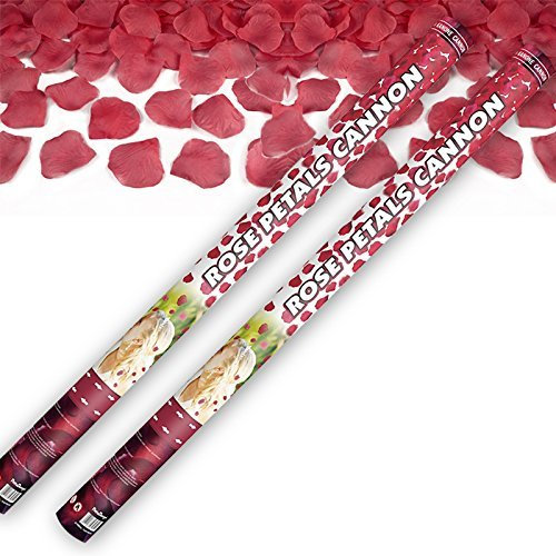 2x Rosenregen mit roten Rosenblättern 80 cm lang Konfettikanone Konfettishooter für Hochzeit Konfettibome Partypopper
