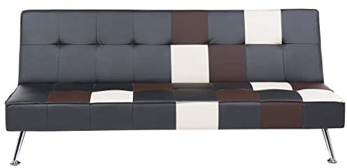 Beliani Patchwork Sofa schwarz/braun/beige Kunstleder Schlaffunktion Olsker