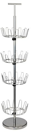 Household Essentials 4 Tier Swivel Tree, Heavy Duty Steel with Stabilized Base, Holds 24 Pairs of Shoes, Ideal for Most Styles, Chrome Finish, Metal, Silver, Storage