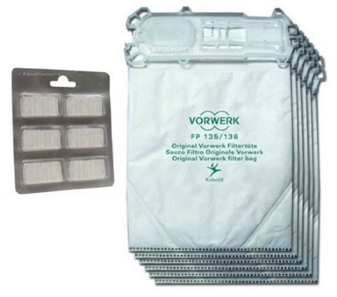 6 Original bolsas de aspiradora + 6 aromas para Vorwerk Kobold VK 135, 136