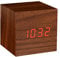 Gingko Cube LED Click Clock Wecker mit Sound Aktivierung (Uhrzeit, Datum & Temperatur), Walnuss / Rot LED