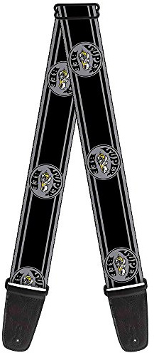 Buckle-Down Guitar Strap - SUPER BEE Logo/Stripes Black/Gray/Yellow/White - 2 Wide - 29-54 Length