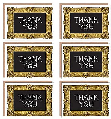 Wee Blue Coo Thank You Cards 6 Pack - Blackboard Teacher Gold Frame Set Cards