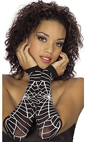 Handschuhe fingerlos Schwarz mt Spinnennetz Spinnweben Netz Horror Unisex Gloves