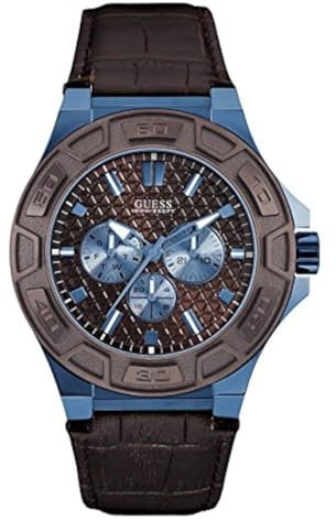 Guess Herren Analog Quarz Uhr mit Leder Armband W0674G5
