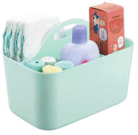 mDesign Baby Organizer – Aufbewahrung für Spielzeug, Shampoo, Thermometer, Puder, Lotion – mintfarben