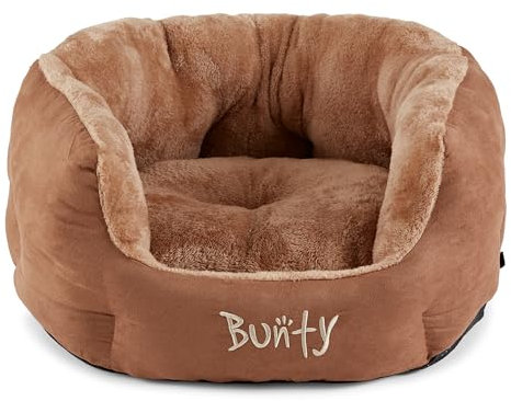 Bunty Polar Dog Bed & Cat Bed, Medium | Cosy Fluffy Fleece Calming Dog Bed | High Wall Snuggle Anti Anxiety | Washable Bed & Cushion for Puppy, Small to Large Pets - Brown