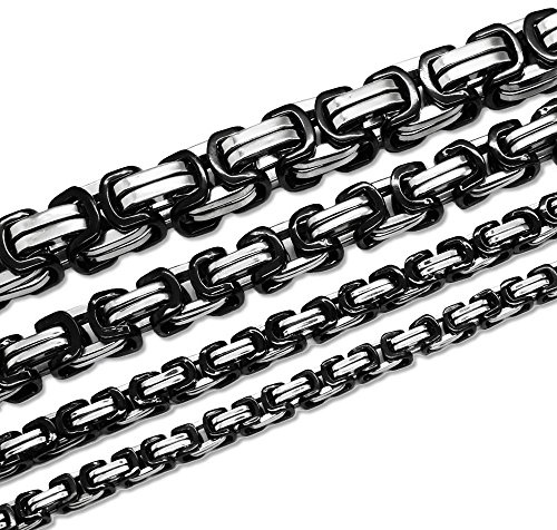 Soul-Cats Königskette Halskette Armband Set Panzerkette Edelstahl schwarz – Silber Bicolor