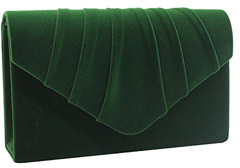 wocharm Damen Clutch aus Veloursleder, plissiert, für Brautabend, Abschlussball, Party, dunkelgrün