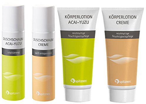 Spitzner Körperpflege Dual Set, 4-teilig: 2 x Duschschaum (150 ml) & 2x Körperlotion (200 ml) Acai Yuzu & Creme –