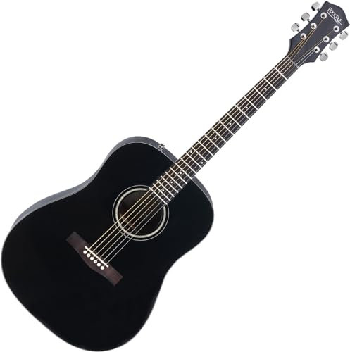Rocktile D-60 Guitarra Western - Guitarra Dreadnought - Tapa: Abeto, Mástil: Nato - Fondo y Aros: Caoba - Cuerdas D'Addario - Acabado Brillante Elegante en Negro