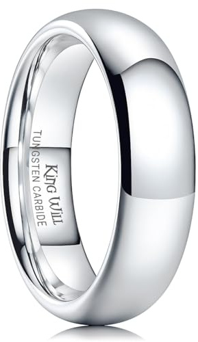 King Will Basic 2mm/4mm/6mm/8mm Wolfram-Ehering für Damen und Herren, Silber/Gunmetal/Schwarz, gewölbt, Hochglanz Wolframcarbid 54.3 (17.3)