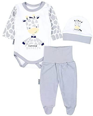 TupTam Baby Mädchen Jungen Bekleidungsset Langarmbody Hose Mütze mit Aufdruck Spruch 3 teilig, Farbe: Giraffe, Größe: 62