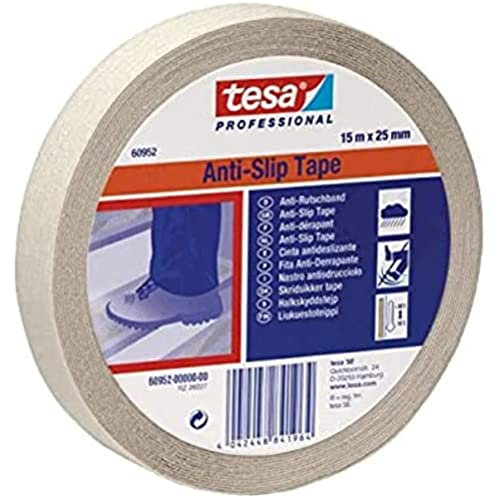 tesa Nastro Antiscivolo - Adesivo Antiscivolo per l?Uso Interno ed Esterno - Per Scale e Pavimenti Lisci - Trasparente - 15 m x 25 mm