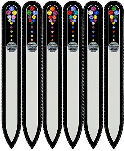 Mont Bleu Set of 5 + 1 free Crystal Nail Files hand decorated with crystals from Swarovski® | Universal Size, Hand Made, Czech Tempered Glass, Lifetime Guaranty