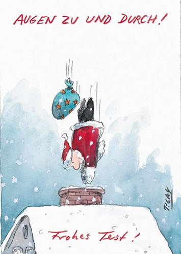 modern times 10er Set Postkarte Weihnachten WEIHNACHTEN - Motiv: AUGEN ZU UND DURCH, Anlass: Weihnachten, Künstler/Verlag: CARTOON CONCEPT © GAYMANN, Peter, Größe: A6