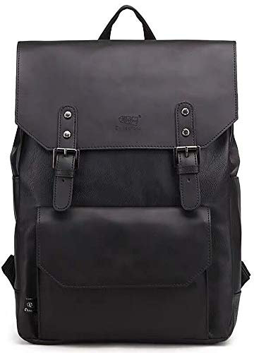DokinReich Groß Rucksack Damen Herren Vintage Rucksack Damen Herren Wanderrucksack Schultasche Herren mit 15 Zoll Laptopfach-Schwarz