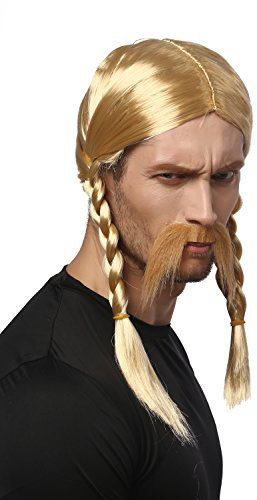 WIG ME UP - 91099-ZA06 Perücke & Bart Herren Karneval Halloween Blond geflochtene Zöpfe Gallier Germane Barbar Kelte Wikinger Normanne Barde