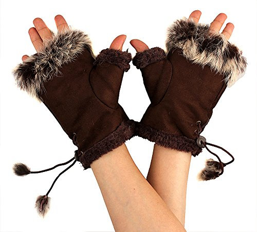 TININNA Winter Warme Elegant Kunstpelz Lange Fingerlose Handschuhe Armwärmer Pulswärmer Handwärmer Stulpen für Damen Mädchen Kaffee EINWEG Verpackung