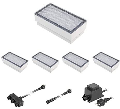 ledscom.de LED Pflaster-Stein Gorgon Boden-Einbauleuchte für außen, 20x10cm, 12V, kalt-weiß 5er Set