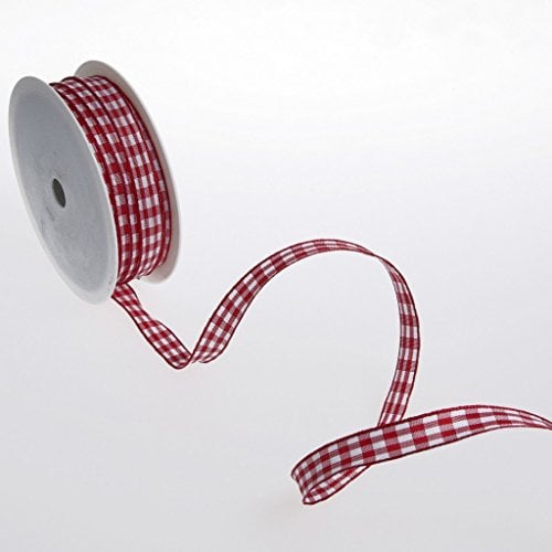 Deko und Band Karoband mit Drahtkante - rot - 12 mm auf 50 m Rolle - 64098 12 35