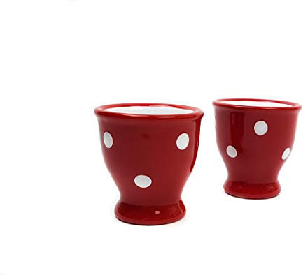 UNGARNIKAT Keramik Eierbecher 2er-Set – Handbemalt im Landhausstil – Rot mit weißen Punkten – Handgemacht & Spülmaschinenfest – Vintage Eierhalter für Frühstück & Ostern