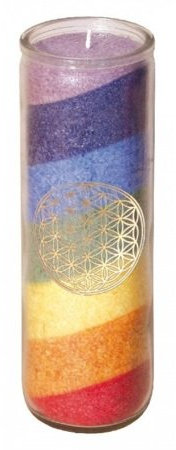 7 Chakra Regenbogen-Kerze Glaskerze mit goldenem Aufkleber der Blume des Lebens