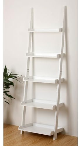 eHemco 5-tier Leaning Wall Shelf Ladder Shelf in Black