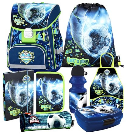 Fussball Football Ball Fußball 8 Teile Set SCHULRANZEN Tornister Ranzen mit Sticker-von-Kids4shop TASCHE
