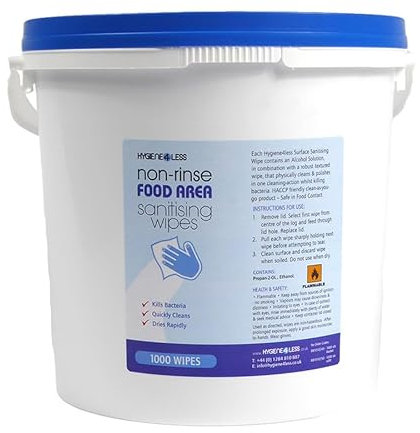 Non Rinse Kitchen Sanitiser Surface Wipes 1000 sheet Bucket