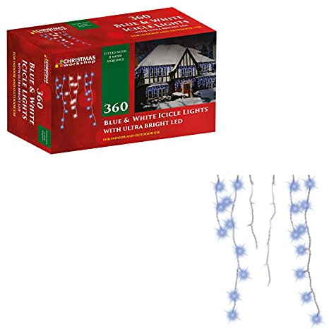 Christmas Workshop 78650 360 Icicle LED Outdoor Christmas Lights | 8.5 Metres | Blue & White Colour | Indoor & Outdoor Fairy Lights | Weddings & Gardens | 8 Functions | Mains Powered