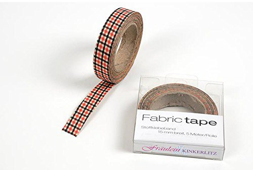 HAB & GUT -TT010V- selbstklebendes Stoffband Stofftape KARO, KARMESIN - SCHWARZ, Masking Washi Tape, Länge 5 m