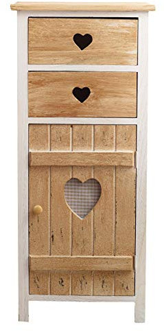 Rebecca Mobili Küchenschrank im Shabby-Stil, Badezimmerschrank Aufbewahrung, 2 Schubladen 1 Tür, Paulownienholz, Weiß Beige – Maße: 84 x 37 x 31 cm (HxLxB) – Art. RE4415