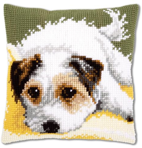 Vervaco Cross Stitch Kit: Cushion: Dog Wagging It's Tail, NA, 40 x 40cm