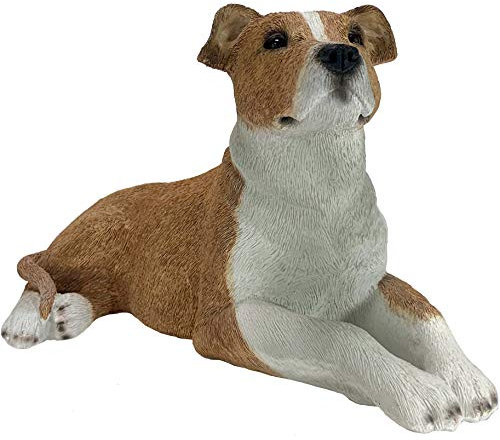 Sandicast Originalgröße Original Größe Pit Bull Terrier Skulptur liegend, Glas, Hellbraun/Weiß