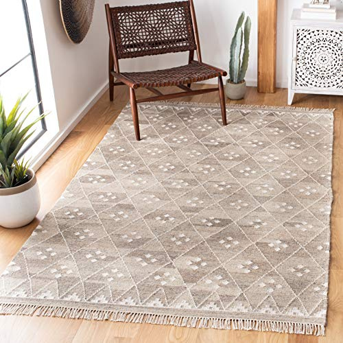 SAFAVIEH Natural Kilim Collection Accent Rug - 4' x 6', Natural & Ivory, Handmade Moroccan Boho Tribal Wool & Viscose, Ideal for High Traffic Areas in Entryway, Living Room, Bedroom (NKM316B)