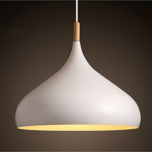 Chrasy Ceiling Lighting Modern White Metal Pendant Light Shade Chandelier Lighting E27 Base with Wood