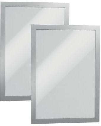 Durable Magnet-Dokumenenhalter, selbstklebend mit einer Größe von ca. 22 x 28 cm, 2 Stück, Rahmen silber