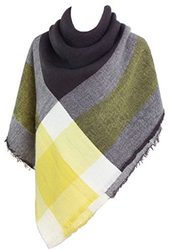 DELEY Retro Weiches Plaid Tartan Herbst Winter Schals Oversized Lange Stola Wrap Deckenschal Gelb